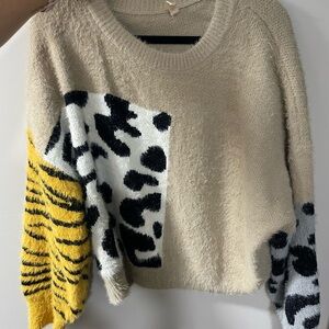 Elan Beige Sweater with Animal Print Accents